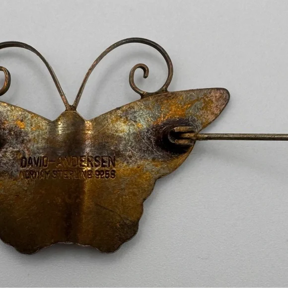 David Andersen Norway 925 Sterling Guilloche Enamel Butterfly Brooch - Picture 5 of 9